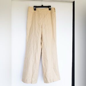 Lauren Ralph Lauren Cream Tan Wide Leg 100% Linen Women Pants 6P Preppy Western